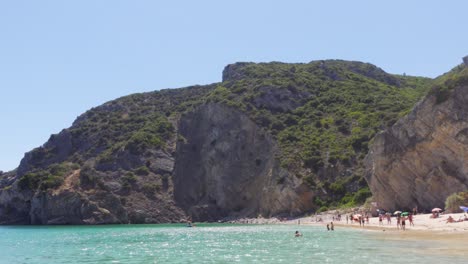 A-Beautiful-Tropical-Beach-in-Portugal-with-lots-of-People-on-the-Beach