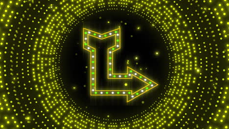 animación de la flecha de neón sobre el patrón de luz amarilla parpadeante