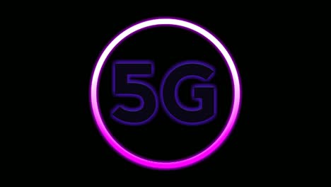 4k luz de neón 5g animación en fondo negro. conexión concepto de internet de alta velocidad
