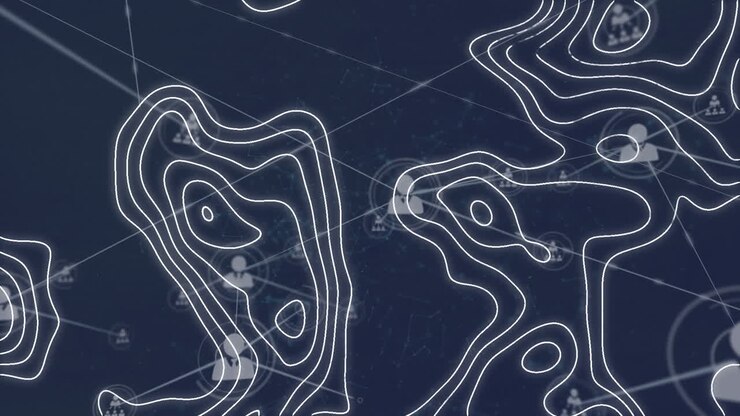 Animation of white lines over network of connections with icons
