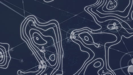 animación de líneas blancas sobre una red de conexiones con iconos