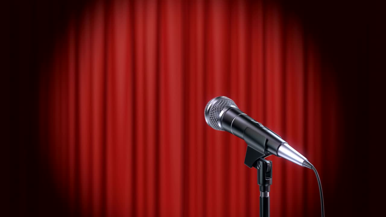 Microphone and Red Curtains Background | Premium Stock Video Footage