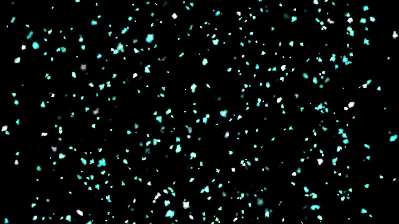 파란색 추상적인 눈, 검은색 배경에 바람에 떨어지는 보케가 있는 큰 어리.