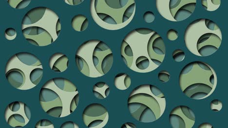 3d realistic paper or plastic background. round cut holes in green layers. simple motion graphic animation concept