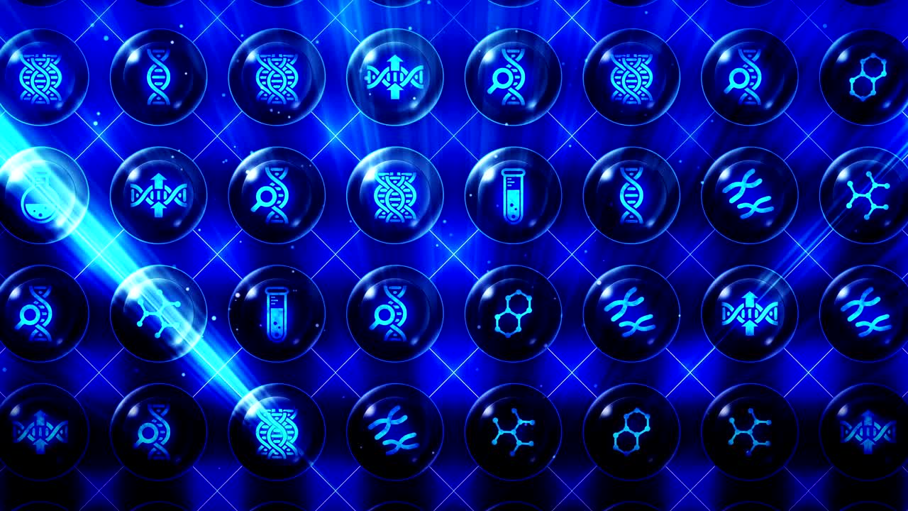 Set of Genetic Icons, Biotechnology Background, CG Loop Animation,