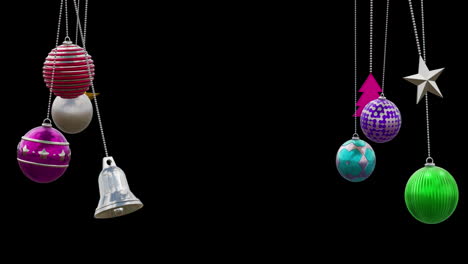 animación de decoraciones de bolas de navidad en fondo negro