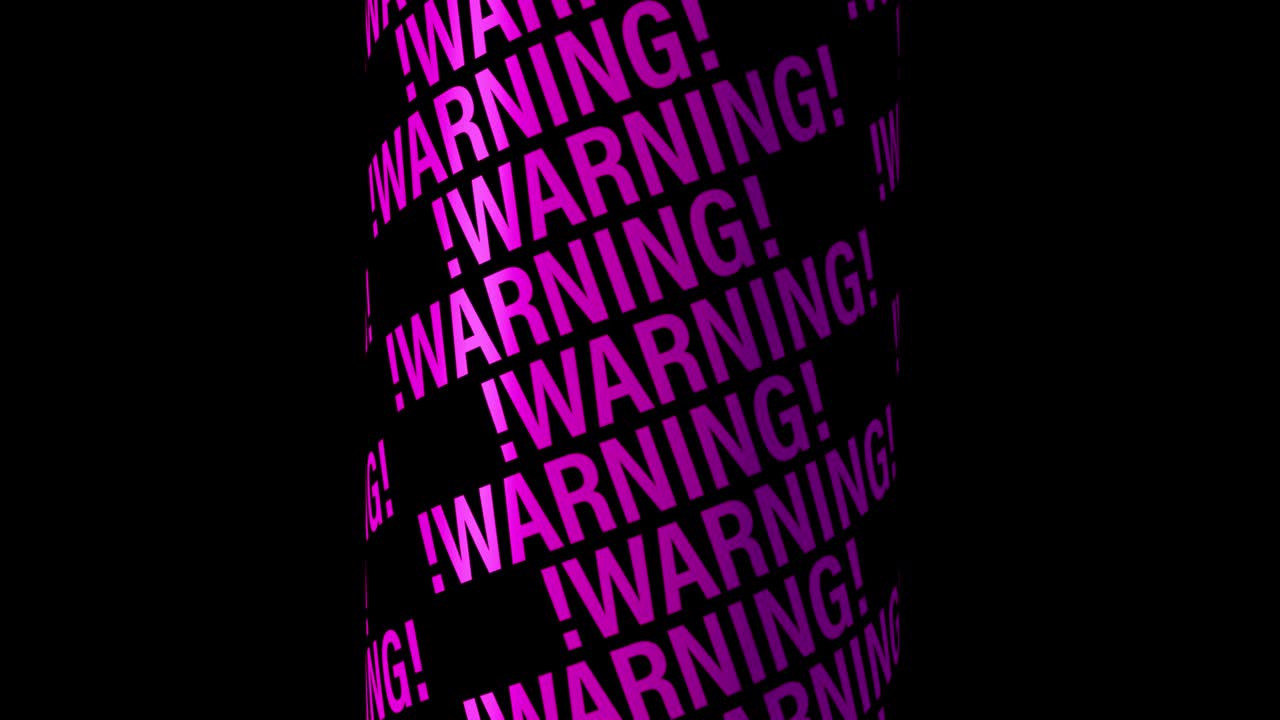 advertencia rosa púrpura ilustración de texto animación sin fin en bucle aislado en fondo negro transparente con canal alfa. advertencia 4k 3d animar tubo bucle sin costura.