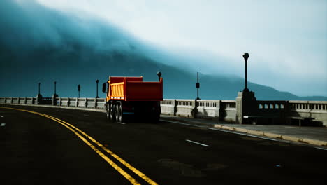 big lorry truck on the bridge