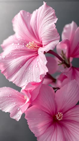 closeup of pink hibiscus flowers with water droplets