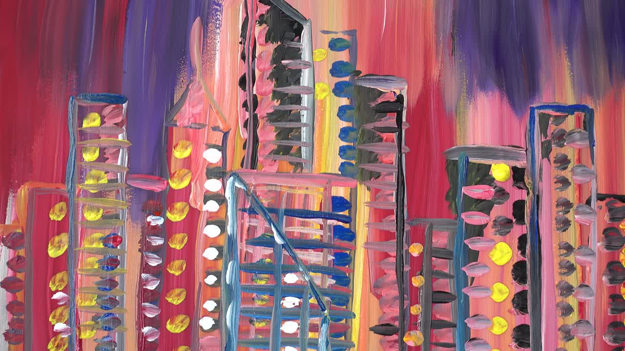 Disegniamo la città e i grattacieli. Disegno a tempera