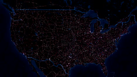 map of the united states. night view from space.