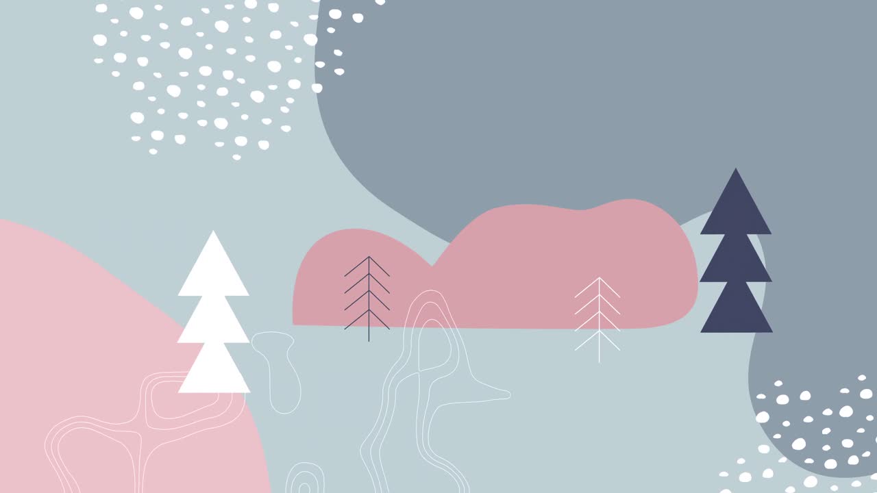 formas abstractas y árboles de navidad moviéndose contra un fondo gris