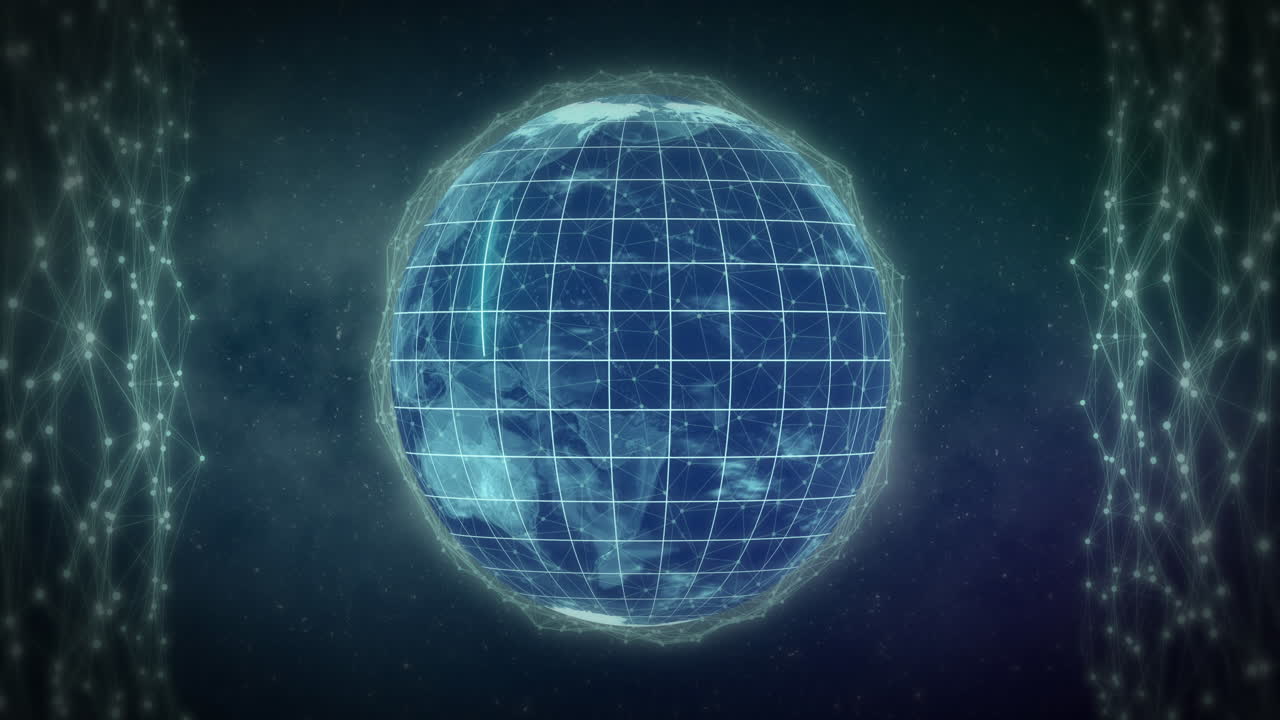 별 위의 연결 네트워크와 함께 지구의 애니메이션