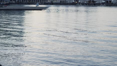 waves-on-water,-tension-and-helicopter-on-dock