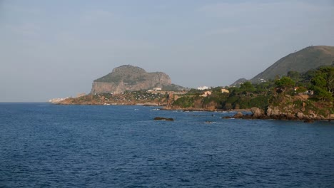 looking across sea towards cefalu, sicily, italy, 2023