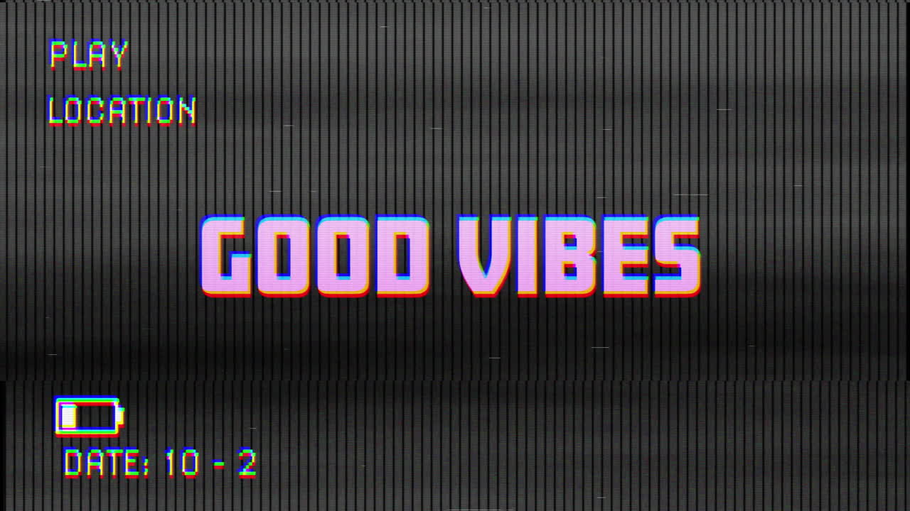Digital animation of glitch vhs effect over good vibes text against black background