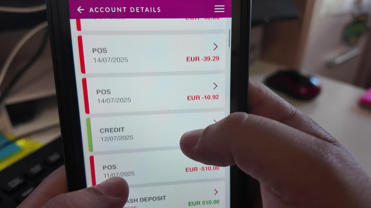 Scrolling to the transactions on mobile app. Mobile banking