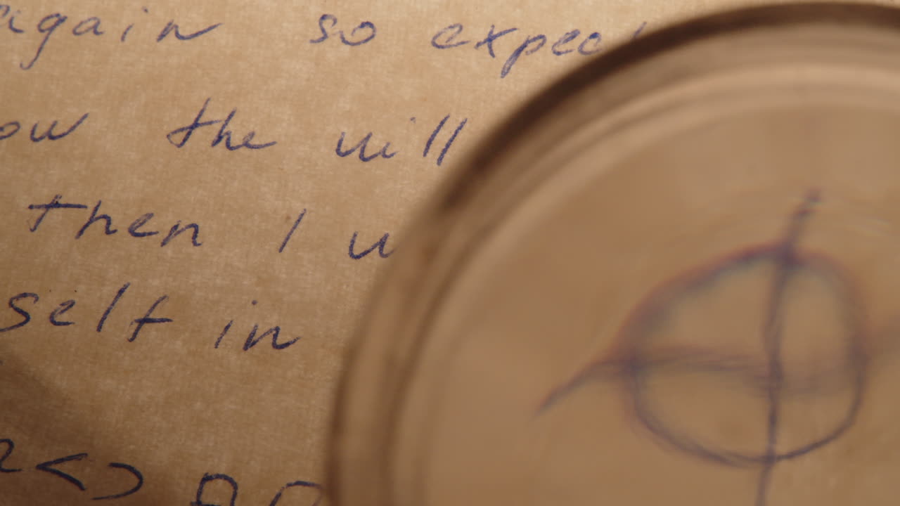 The magnifying glass on the serial killer's terrifying letter magnifies individual words, including the Zodiac symbol