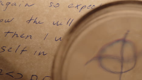 the magnifying glass on the serial killer's terrifying letter magnifies individual words, including the zodiac symbol