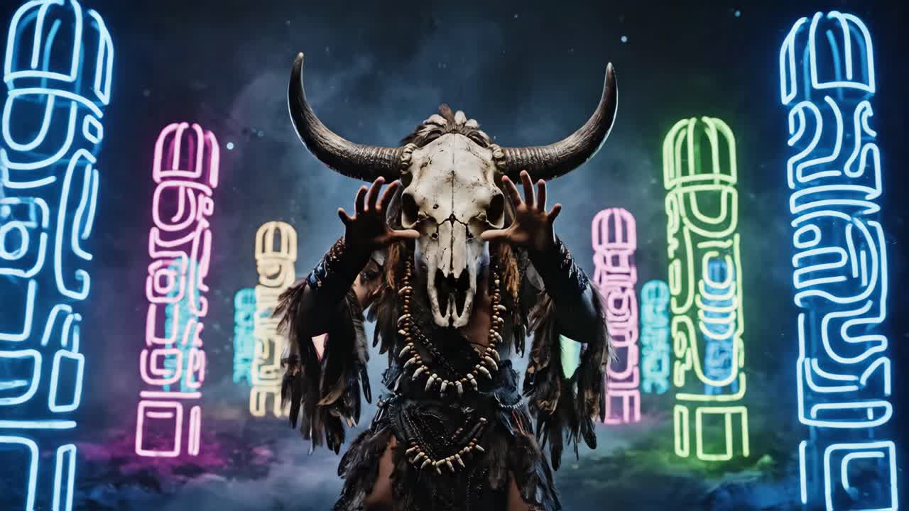 Mystical Ritual with Skull and Neon