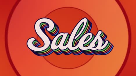Animation-of-retro-sales-rainbow-text-over-pulsating-red-and-orange-circles-in-the-background