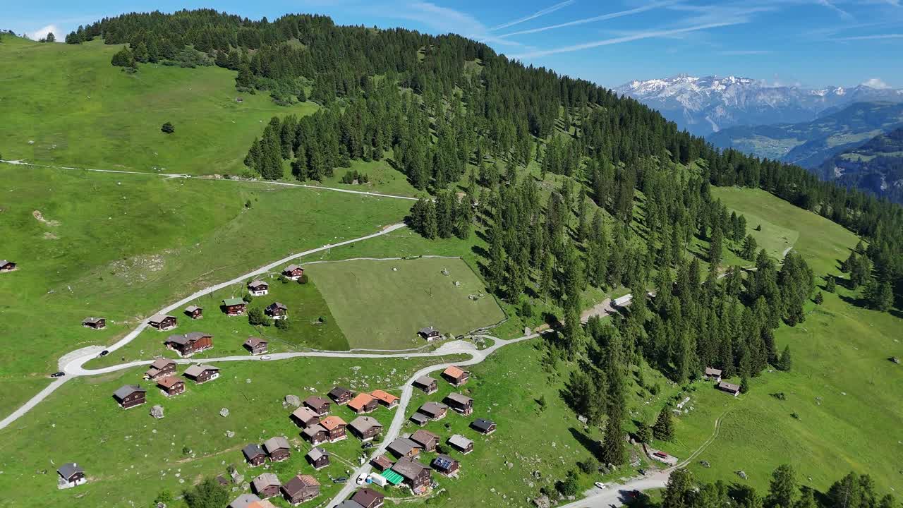 Aerial View of a Traditional Mountain Village in the Alps