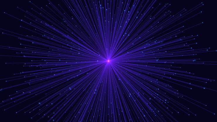 futuristische geometrische form mit neonglitter und linien auf schwarzer galaxie