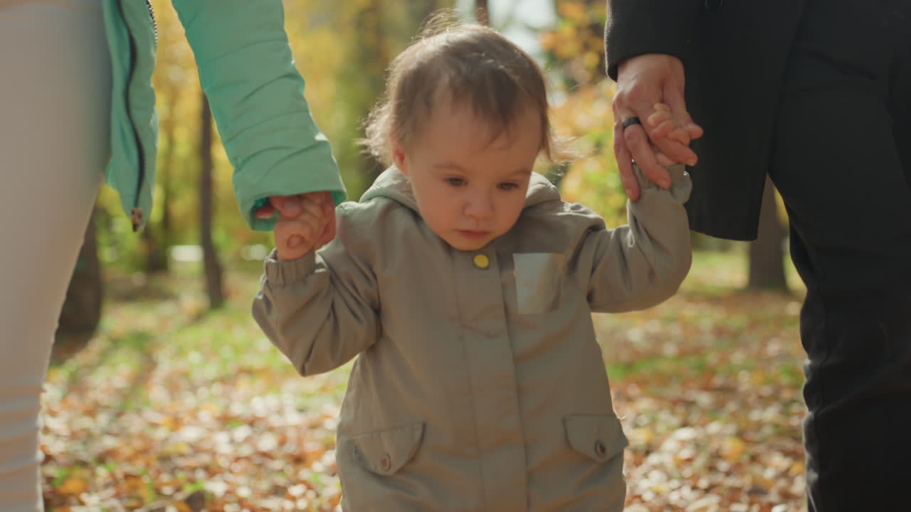 Little child explores natural world outside. Toddler and family enjoy discovering nature together outdoors. Young child learns about environment through active outdoor adventures with their family