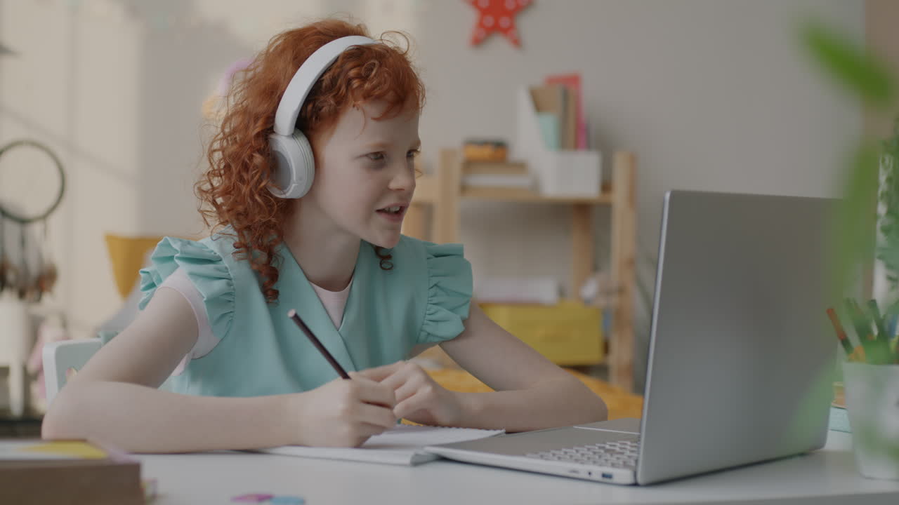 Girl studying online