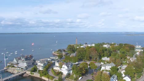 panoramic view on marblehead neck and marblehead harbor in town of marblehead, massachusetts ma, usa - aerial drone shot