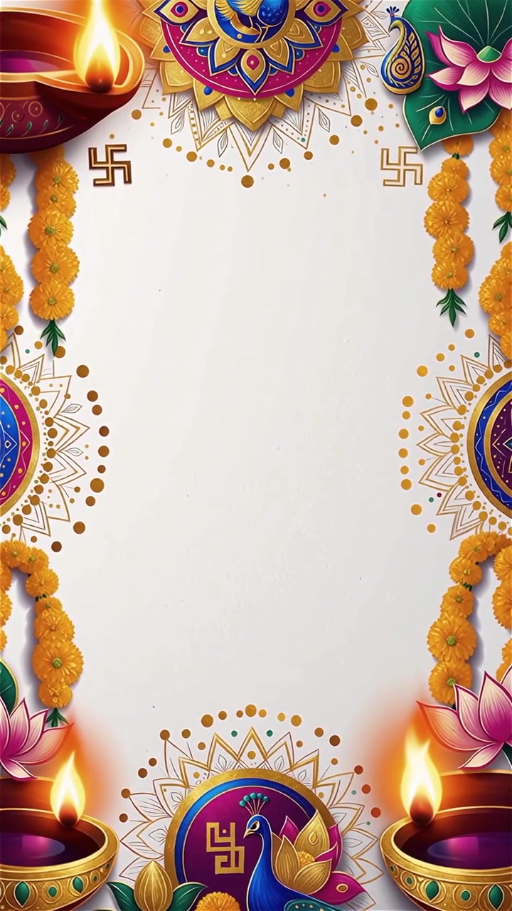 Sfondo Diwali con Diyas luminosi, Rangoli e fiori di loto