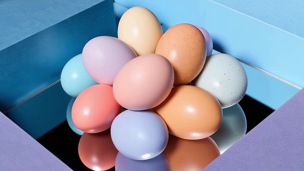 Pastel Colored Easter Eggs Reflecting on a Mirrored Surface
