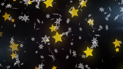 animación de nieve cayendo sobre las estrellas de navidad en fondo negro