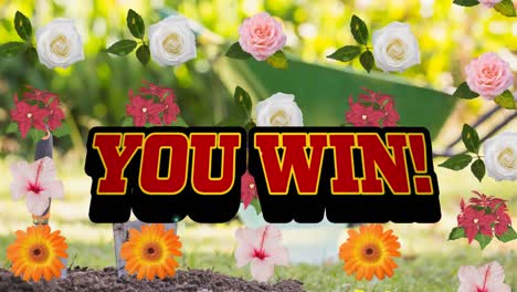 animation of you win on flower background