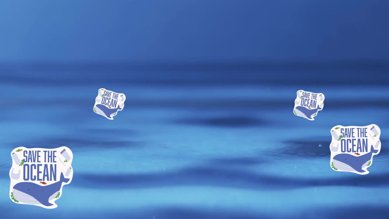 물 배경의 표지판에 물을 절약하는 텍스트의 애니메이션