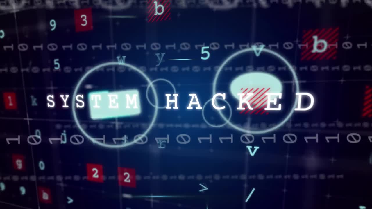 시스템 해킹 된 텍스트, 아이콘 및 데이터 처리의 애니메이션