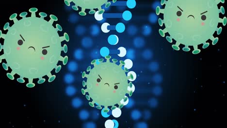 Animation-of-angry-virus-cells-over-dna-on-black-background