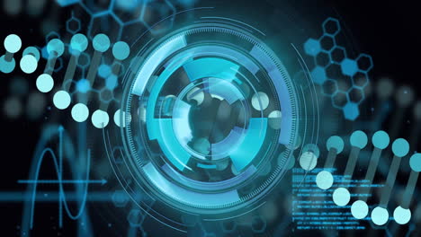 animation of futuristic digital interface with circular patterns and hexagonal shapes