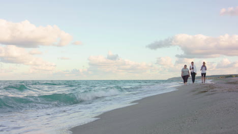 women walking on the beach.