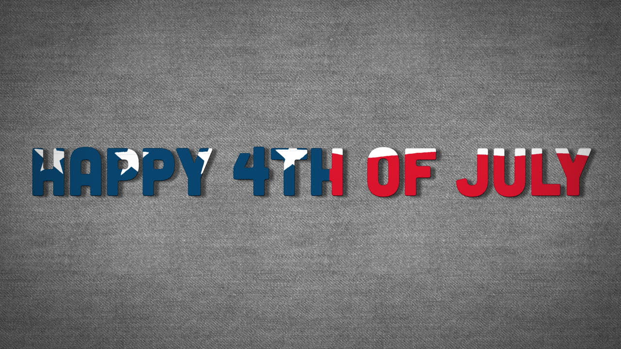 Animation of a text Happy 4th of July made of U.S. flag waving on grey background