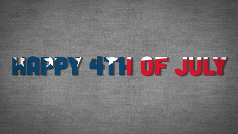 animation of a text happy 4th of july made of u.s. flag waving on grey background