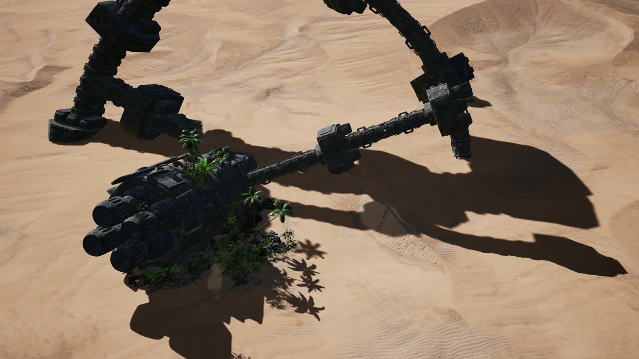 старый ржавый инопланетный космический корабль в пустыне.