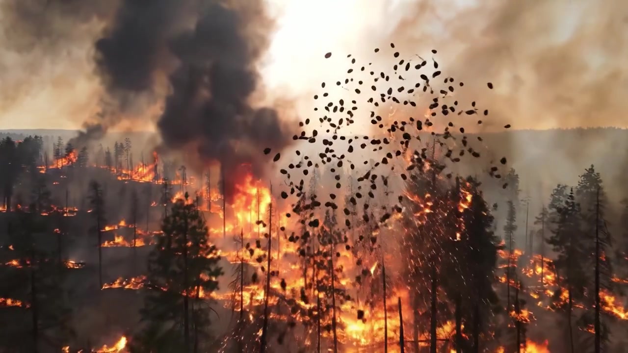 Devastante Incendio Boschivo Consuma il Paesaggio Forestale Mentre le Fiamme Divampano tra Fumo Denso, Evidenziando il Potere Distruttivo della Natura e le Sfide Ambientali Attuali.