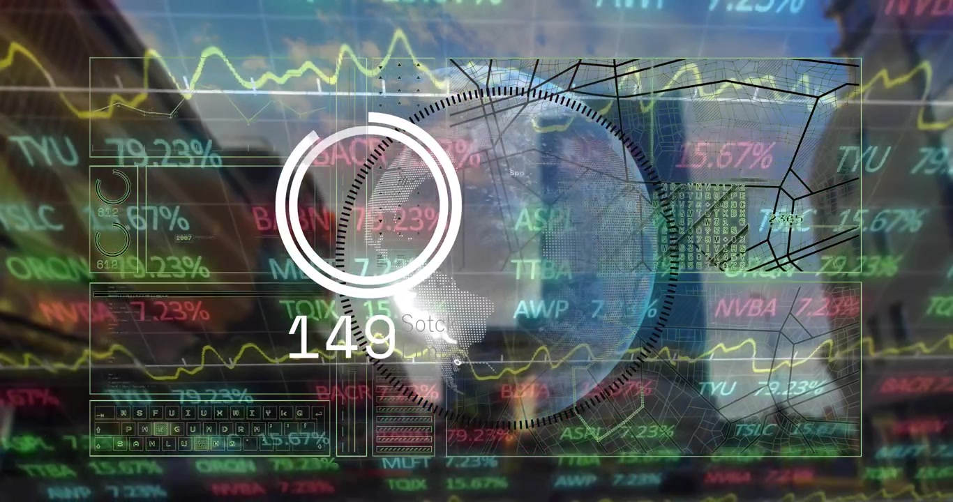 Animation of digital interface with scope scanning over football players