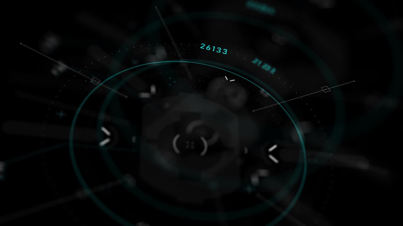 Target pointer and Futuristic user interface HUD GUI digital text number element for cyber technology concept with shallow depth of field dark and grain processed