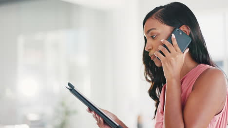 stress, frustrated and woman on a phone call