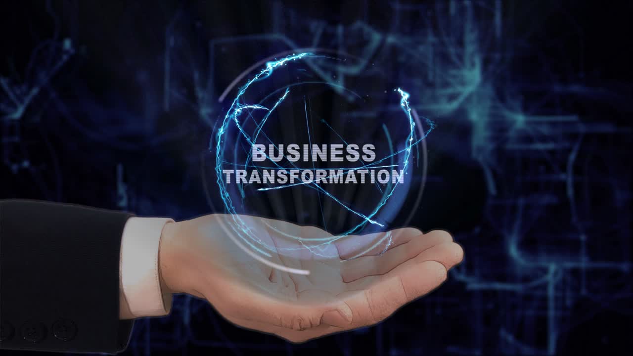 Painted hand shows Business Transformation