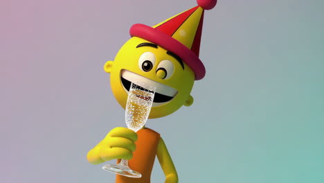 cartoon character celebrating with champagne