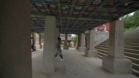 tracking past temple colonnade