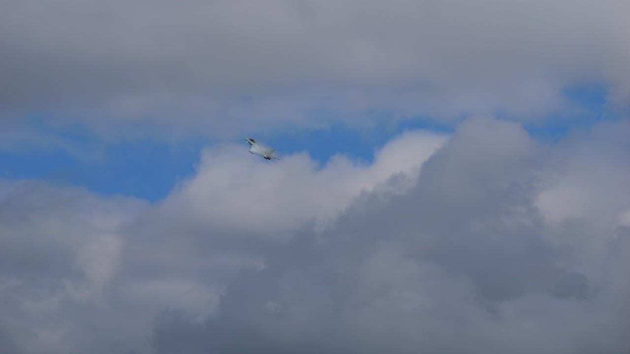 Eurofighter at the air show called Airpower. The fighter plane pulls the plane up towards the sky